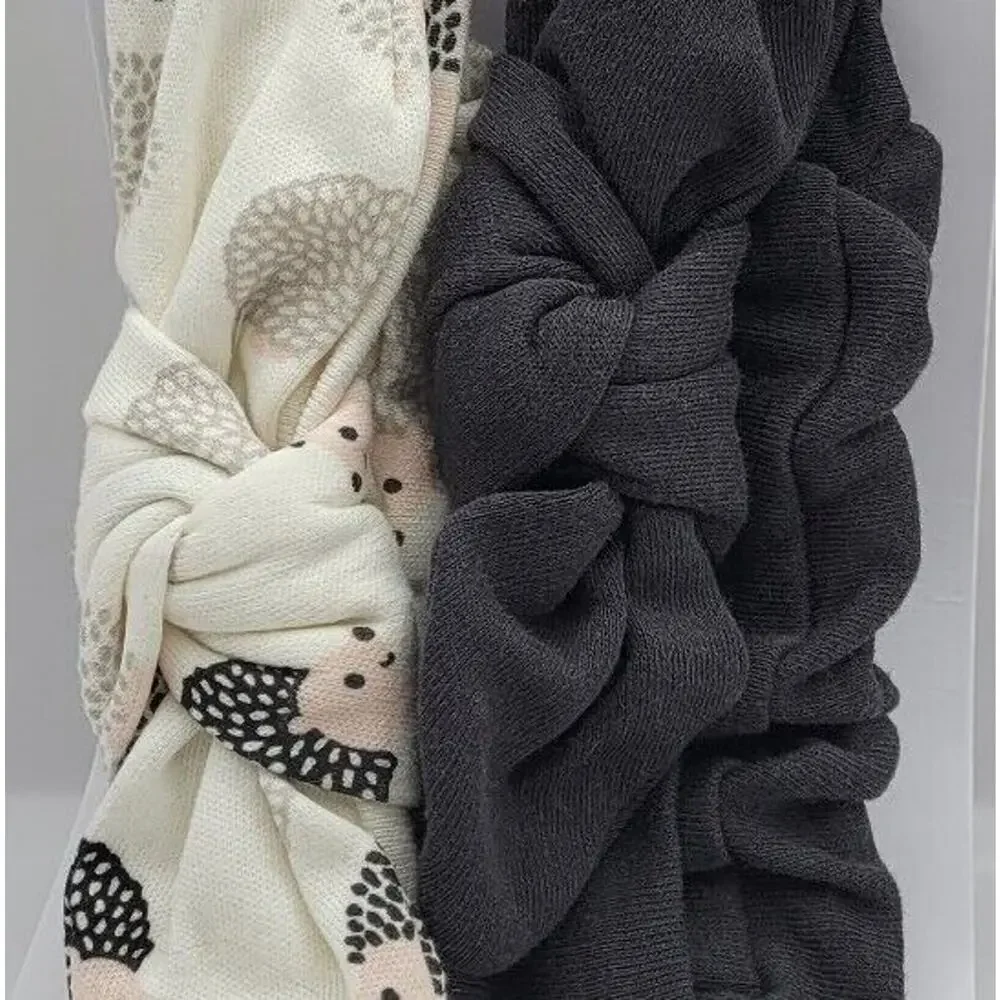 Lullaby Lane Set Of 2 Black & White Hedgehog Organic Cotton Baby Headbands New